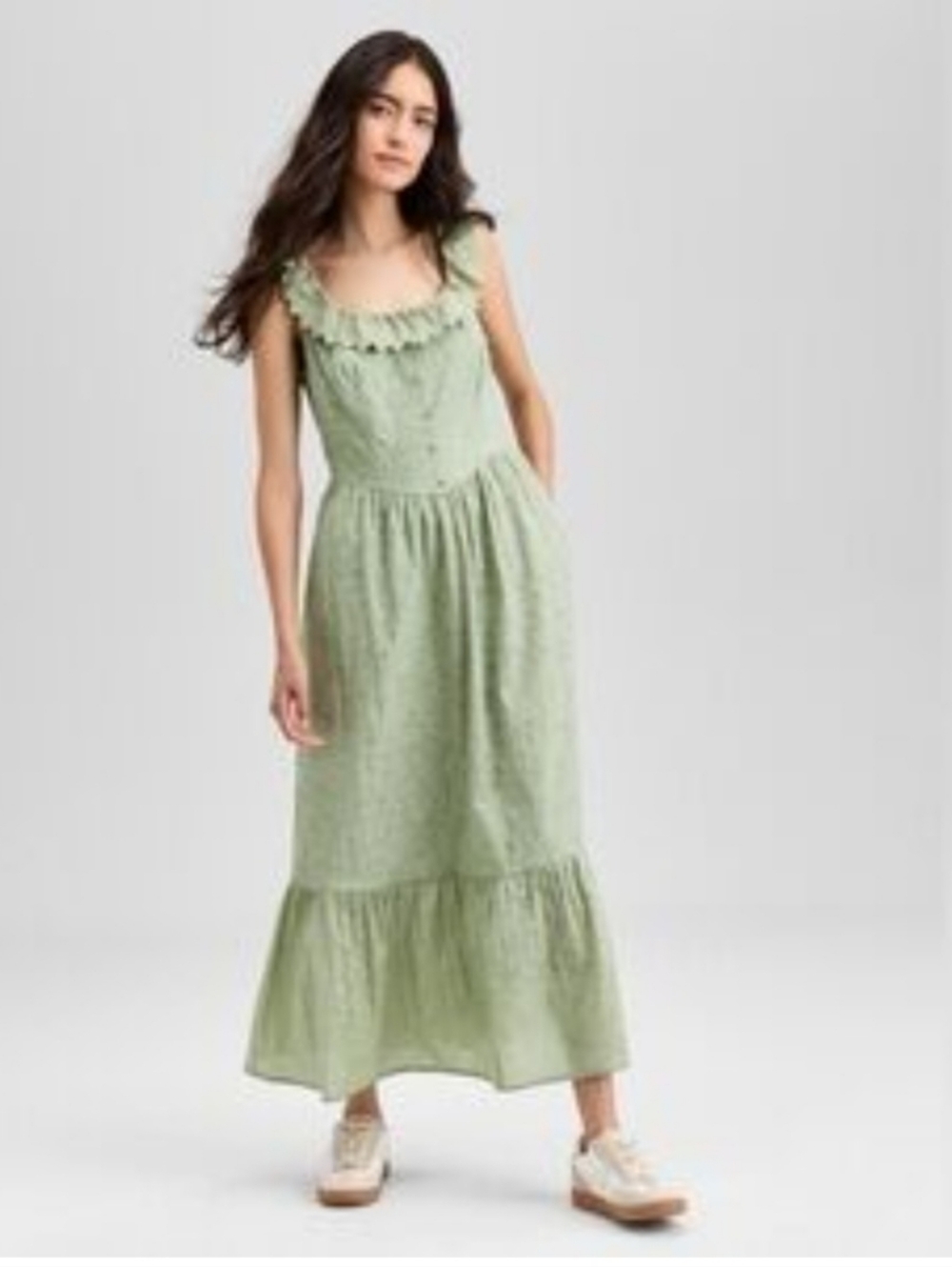 #85 Green Ruffle-Trim Maxi Dress